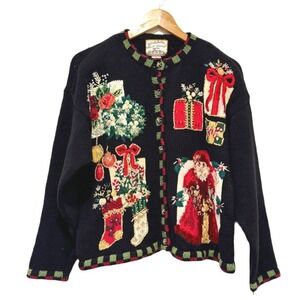 VTG! Heirloom Collectibles Petites Christmas Cardigan Sweater Holiday PL 90s‎